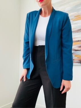 ZARA Teal Blue Open Front Blazer Size Medium